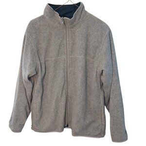 New York Classics Women's Medium Reversible Jacket Blue Gray Fleece Pockets